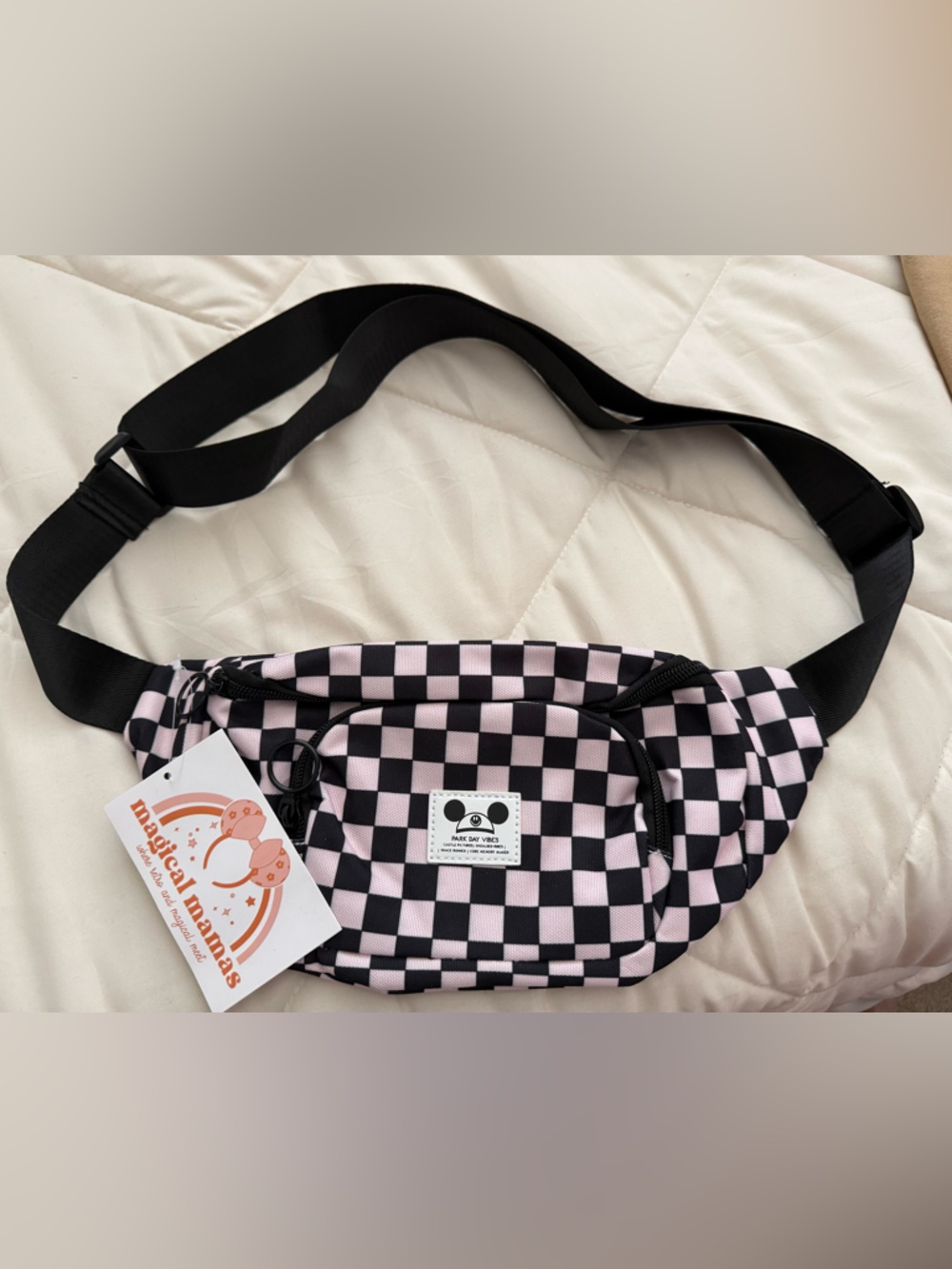 Checkerboard Pink and Black Park Day Vibes Crossbody Fanny Pack